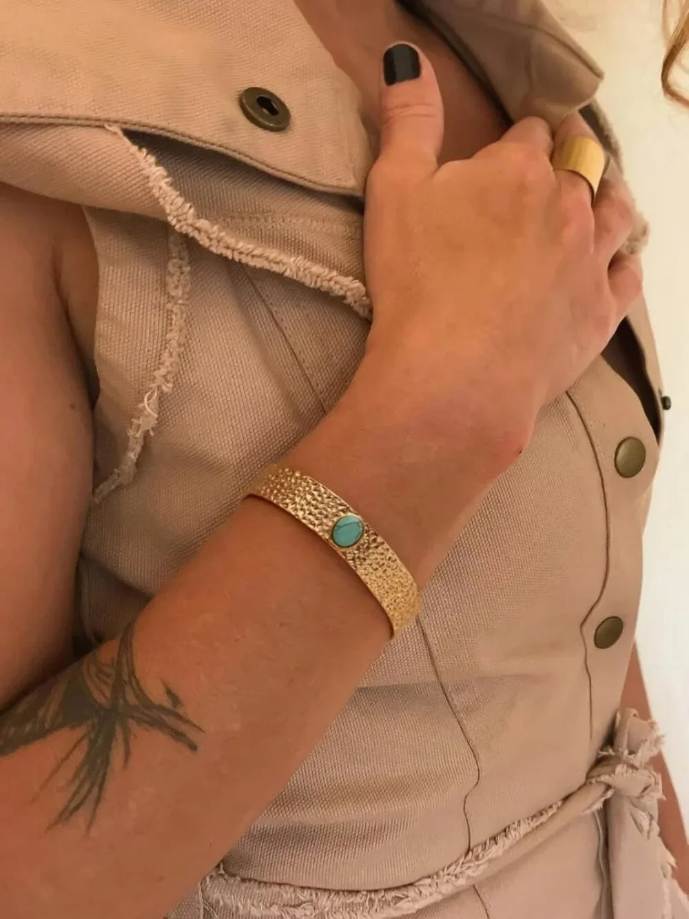 Dainty Gold Bar Bracelet - Simple Thin Cuff Bangle, 18K Gold Plated Minimalist